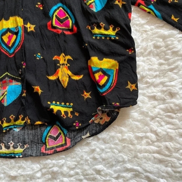 Docker black blouse fleur de lis pattern - size medium petite - Picture 4 of 13